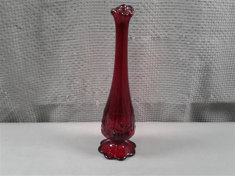 Vintage Red Fenton Signed Bud Vase