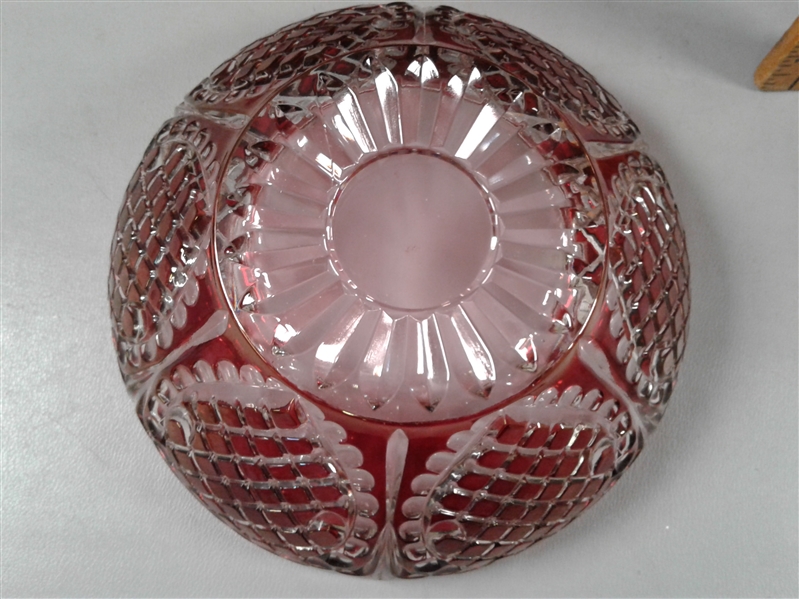 Ruby & Clear Glass Bowl, Triangle Dish, and Creamer and Sugar
