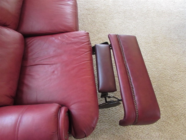Red Leather 3 Person Couch W/Reclining Sides