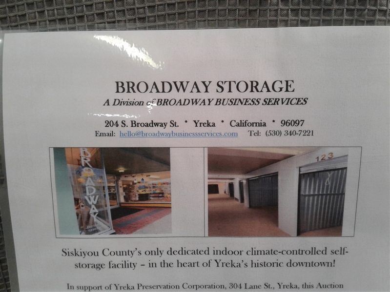 FUNDRAISER FOR YREKA PRESERVATION CORP. - Gift Certificate: One Free Month of Storage @ Broadway Storage in Yreka
