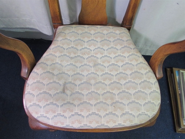 Vintage Wood Armchair w/Upholstered Seat