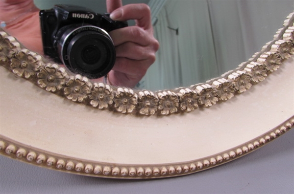 Framed Oval Mirror and Greek Wall Hangings