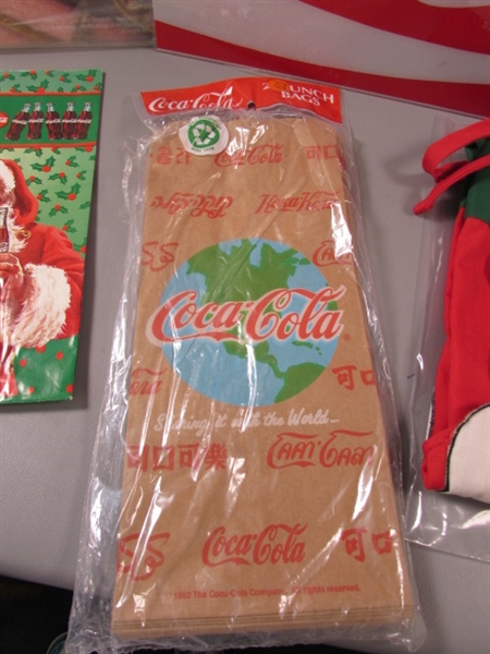 Coca-Cola Ads and Bags and Santa Apron.