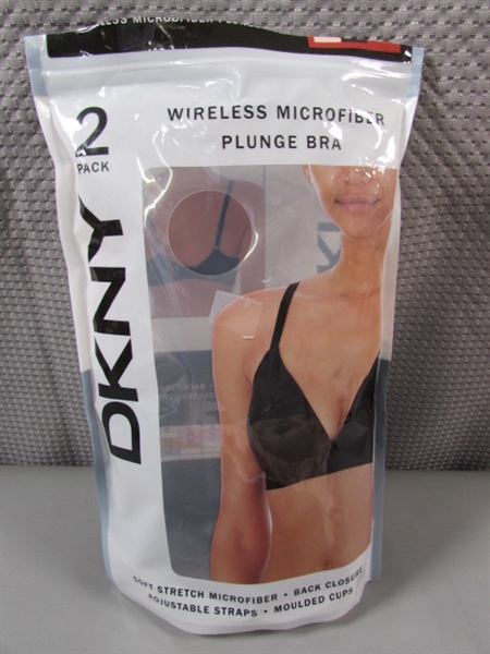 DKNY 2 PACK WIRELESS MICROFIBER PLUNGE BRAS - SIZE XL