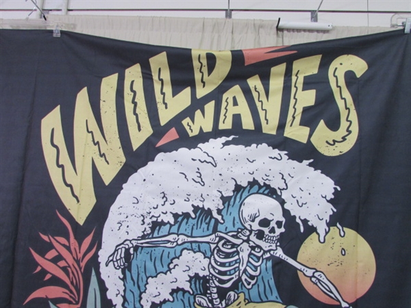 WILD WAVES SKELETON SURFER WALL TAPESTRY