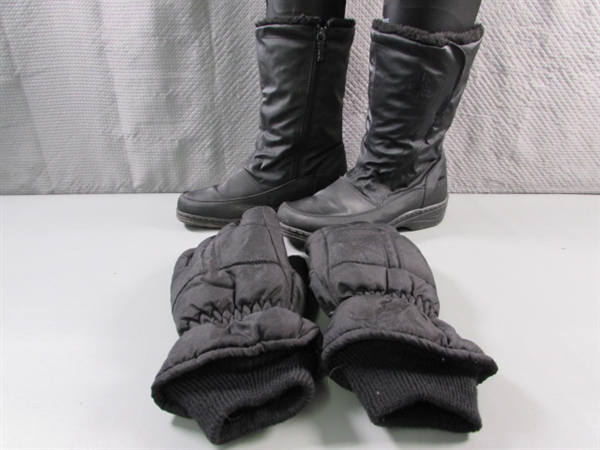 LADIES SZ 8 TOTES BOOTS & HEAVY WINTER GLOVES