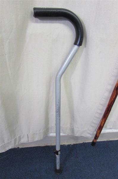 56 WOODEN WALKING STICK & 2 CANES