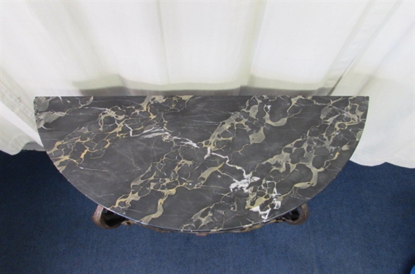 HALF-ROUND MARBLE TOPPED CONSOLE TABLE