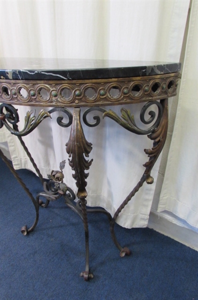 HALF-ROUND MARBLE TOPPED CONSOLE TABLE