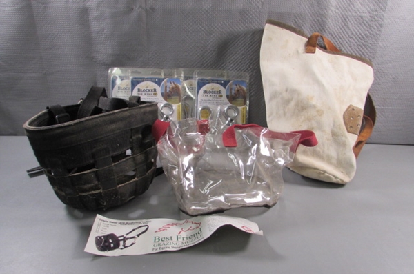 CANVAS FEED SACK, GRAZING MUZZLE, TIE RINGS & MORE