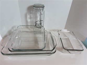 GLASS BAKEWARE AND GLASS FLOUR JAR