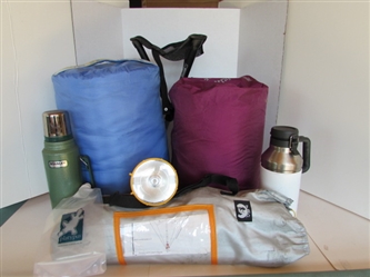 LLBEAN SLEEPING BAGS, TRIPOD TENT, WALKING STOOL AND STANLEY THERMOS