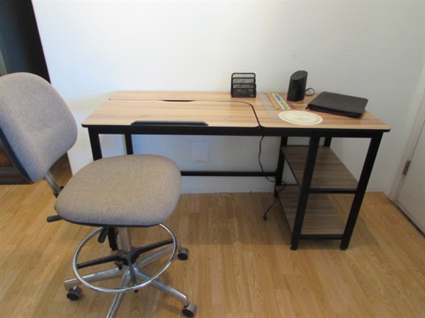 DRAFTING TABLE AND OFFICE CHAIR WITH ACCESSORIES