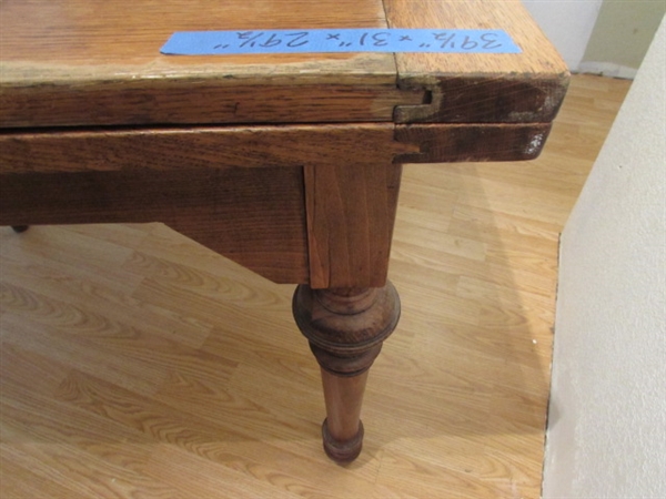 ANTIQUE WOOD TABLE THAT EXTENDS AND ANTIQUE CHAIR