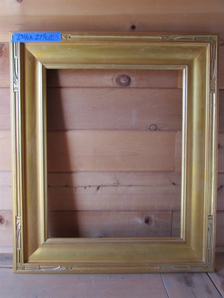 5 GOLD ART FRAMES OF SAME STYLE , 2 DIFFERENT SIZES