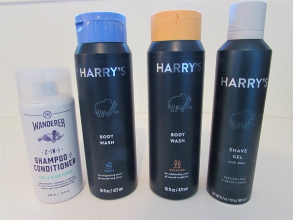 HARRY'S BODY WASH, SHAVE GEL, 2-N-1 SHAMPOO & CONDITIONER AND NEW RAZOR HEADS