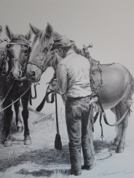 STEPHEN HUBBELL SIGNED & NUMBERED PRINT - WAGON, COWBOY & CHILD