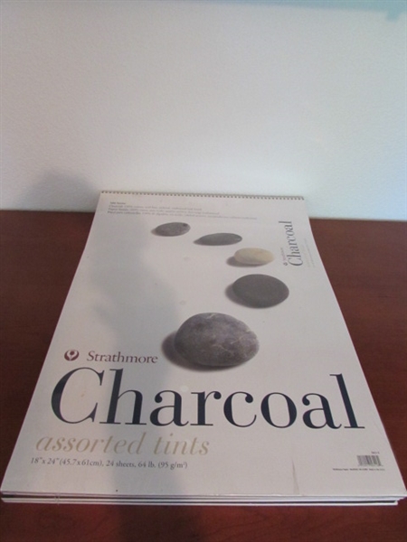 CHARCOAL AND INK ART SUPPLIES W/PAPER
