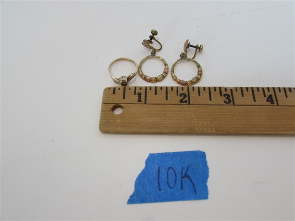 BLACK HILLS GOLD CLIP ON EARRINGS AND 10K RING (NO GEM)