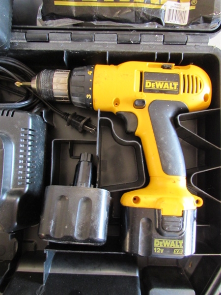 DEWALT CORDLESS DRILL, 2 CHARGERS AND 2 BATTERIES