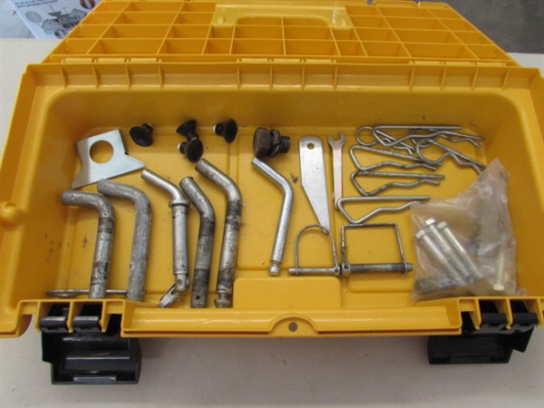 BOX OF ASSORTED BALL HITCHES AND HITCH PINS
