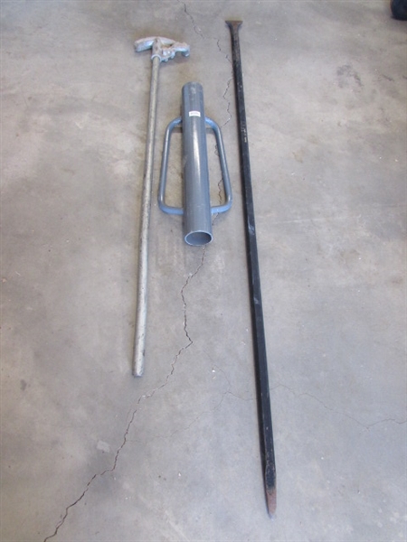 CONDUIT BENDER, BREAKER BAR AND FENCE POST DRIVER