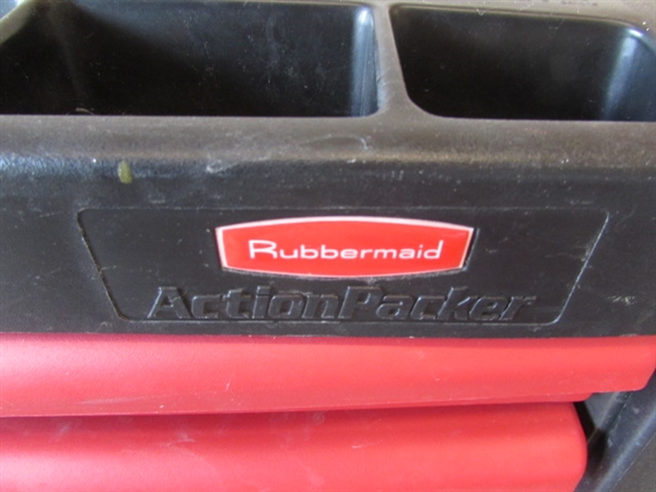 RUBBERMAID ROLLING TOOL CHEST AND 2 INSTACRATE BOXES