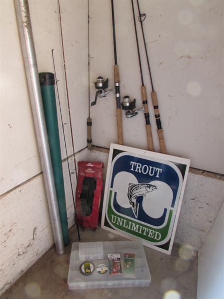FISHING POLES AND TROUT SIGN