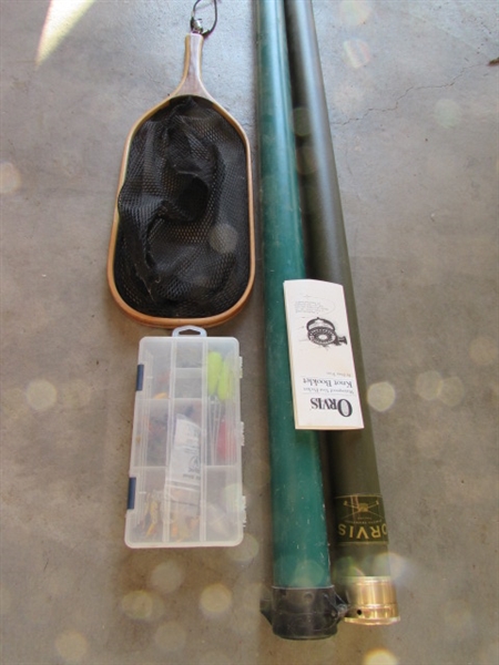 ORVIS FISHING POLES, TACKLE BOX AND NET