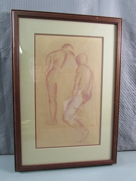 NUDE DRAWING BY MARILYN '60 - FRAMED UNDER GLASS