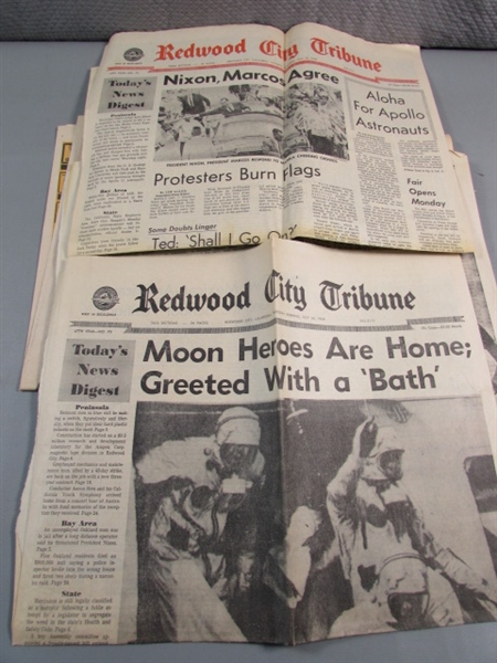 FIRST MAN ON MOON NEWSPAPERS, MUG & SPACE BOOK