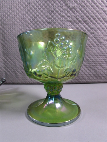 VINTAGE GREEN & GRAY IRIDESCENT CARNIVAL GLASS COLLECTION
