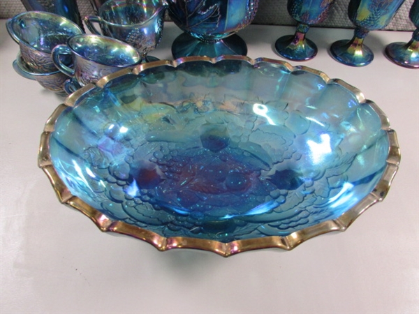 VINTAGE BLUE IRIDESCENT CARNIVAL GLASS COLLECTION