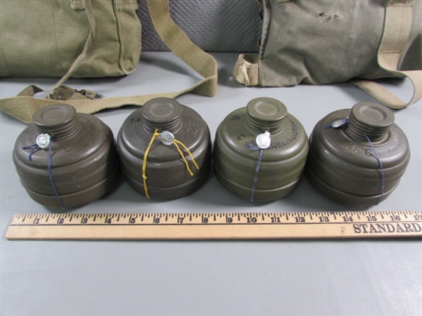 DESERT STORM GAS MASKS, CANISTERS & CANVAS STORAGE BAGS