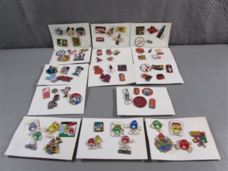 LARGE COLLECTION OF COLLECTORS PINS: DISNEY, M&MS & COCA-COLA