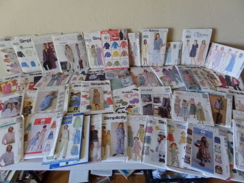 OLD BUTTON COLLECTION, SEWING PATTERNS, KIDS AND LADIES, RICK RACK, BIAS TAPE AND MORE