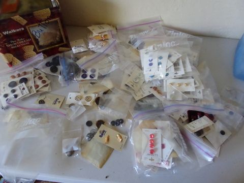 OLD BUTTON COLLECTION, SEWING PATTERNS, KIDS AND LADIES, RICK RACK, BIAS TAPE AND MORE