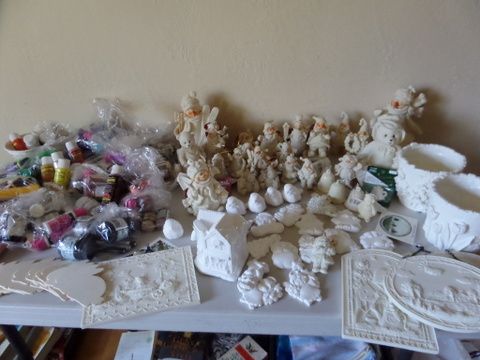 HUGE LOT OF FINISH IT SNOW FOLK,  PAINT YOUR OWN PLAQUES, ORNAMENTS AND ACRYLIC PAINTSS