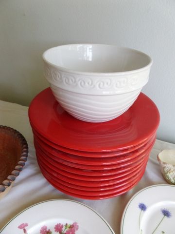 RED DINNER PLATES, BAVARIAN MADE DISHES, DEEP DISH PIE PLATE, GLASS CANISTERS AND MORE