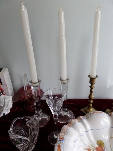 VARIETY LOT, CRYSTAL, BRASS CANDLESTICK HOLDERS, COLLECTIBLE ROYAL DALTON PRETTY LADIES, PICTURE FRAMES AND MORE