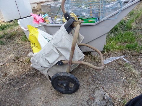 GARDENING SUPPLIES, LARGE BOX OF MIRACLE GROW, GARDENING CART AND TOTE, HAND TOOLS, TIMERS, AND MORE