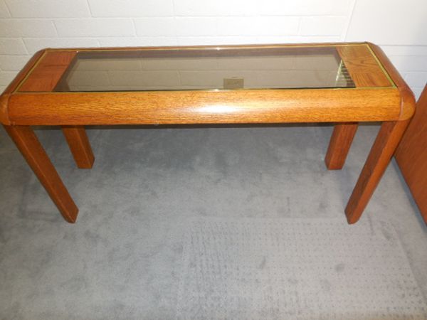 OAK AND GLASS SOFA TABLE