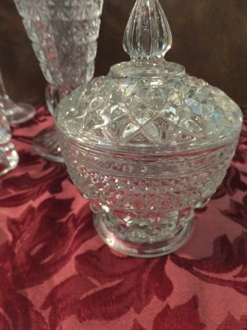 VINTAGE FINE CRYSTAL & CUT GLASS DIAMOND PATTERN TALL STEMMED GLASSES, CAKE PLATTER SERVING DISHES & MORE