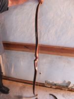 A WORK OF ART - 60" BEN PEARSON WOOD BOW WITH ARROWS AND STORAGE BOX 