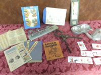 FUN VINTAGE VARIETY LOT - LITTLE MORON BOOK, BAR JOKE CARDS, CASTRATER EGG SCALE & MORE