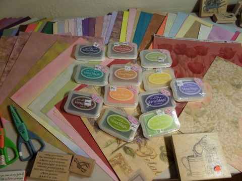 SCRAP BOOKING SUPPLIES, PAPER, SCISSORS, STAMPS AND STORAGE