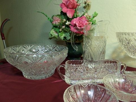 CUT GLASS AND AND CRYSTAL, PITCHER, NAPKIN HOLDER, SERVING BOWLS