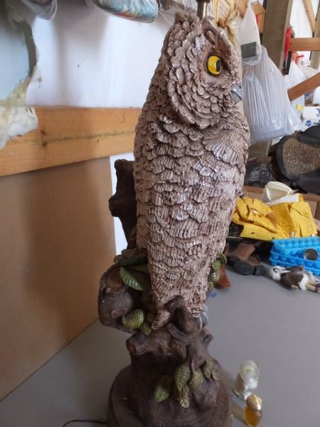 VERY TALL CERAMIC  OWL LAMP, SMALL OWL FIGURINES, & SMALL OWL LIGHT