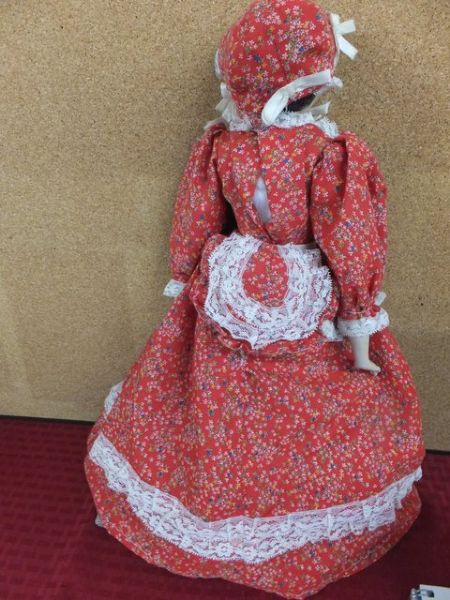 PORCELAIN DOLL WITH GINGHAM DRESS