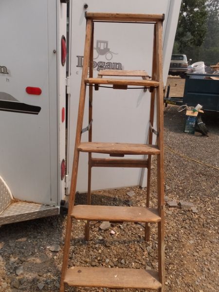 TWO WOODEN STEP LADDERS